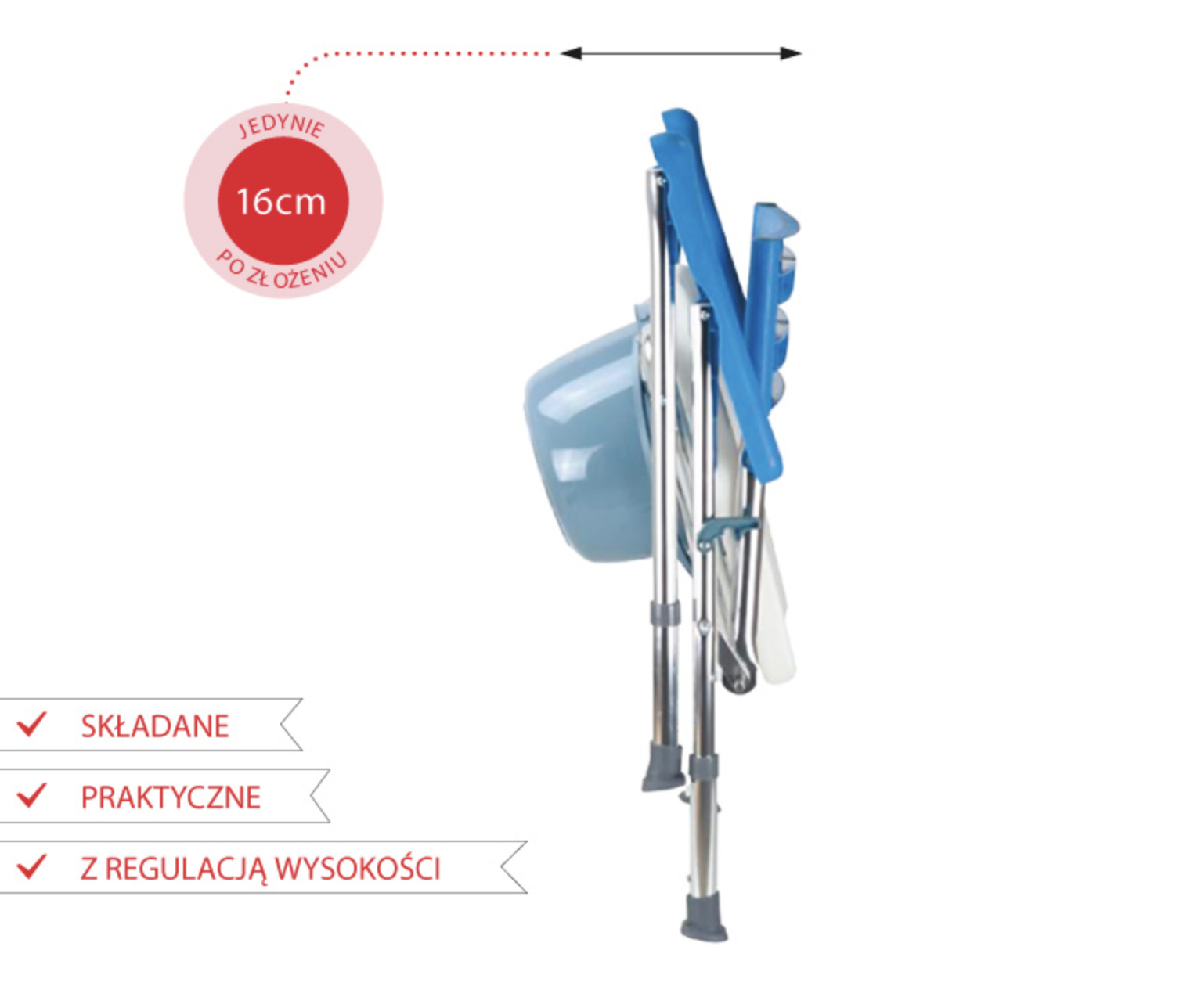 Krzesło toaletowo-prysznicowe, aluminiowe składane AR-104