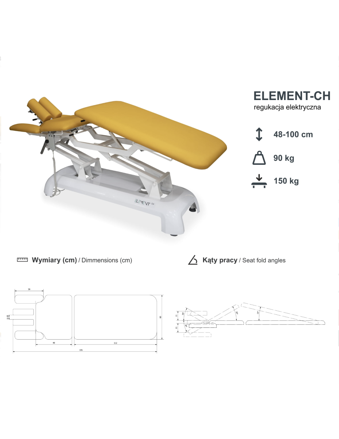 Stół rehabilitacyjny elektryczny 3-sekcyjny do terapii manualnej ELEMENT CH